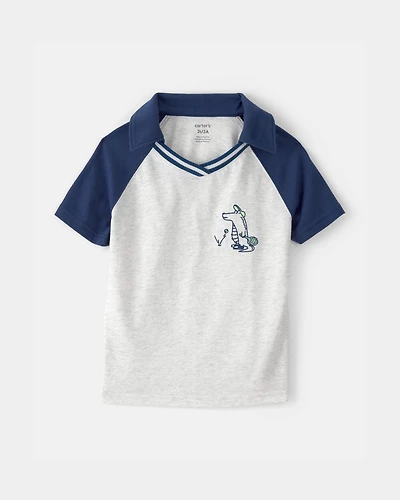 Toddler Boy Alligator Polo Shirt - Blue/Grey