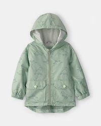 Toddler Boy Dinosaur Print Rain Jacket- Green