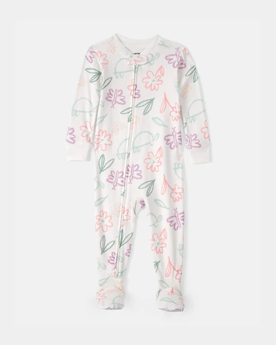 Baby Girl Floral 100% Cotton Snug Fit 1-Piece Pyjama Set - White