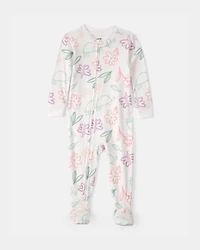 Baby Girl Floral 100% Cotton Snug Fit 1-Piece Pyjama Set - White