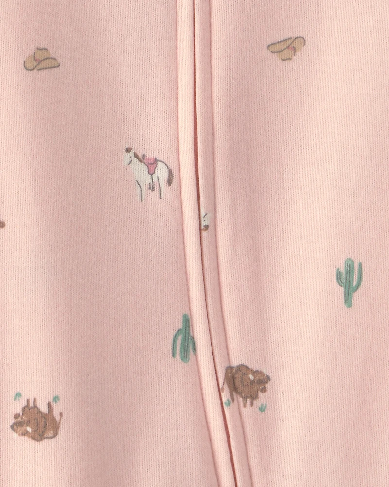 Baby Girl Western 100% Cotton 2-Way Zip Sleeper - Pink