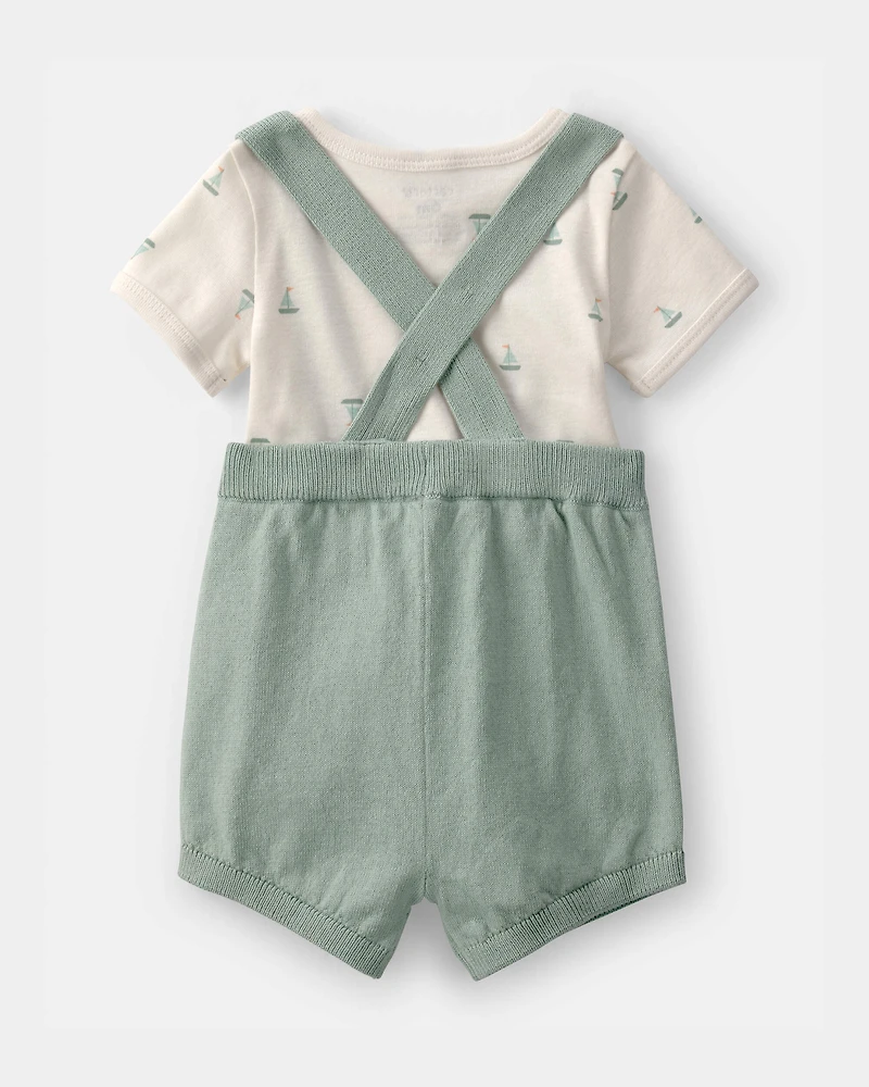 Baby 2-Piece Sailboat Overall Set - Green/Ivory