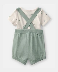 Baby 2-Piece Sailboat Overall Set - Green/Ivory
