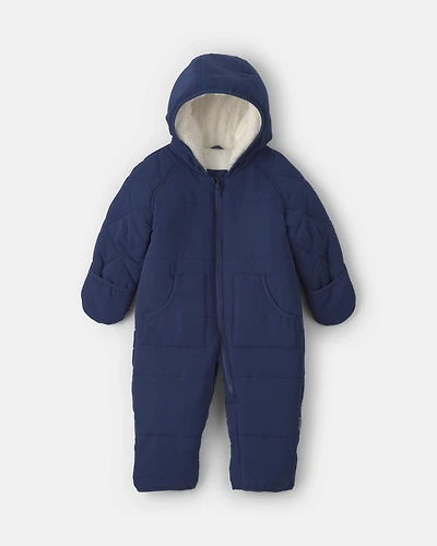 Baby Boy Solid Quilted Pramsuit- Navy