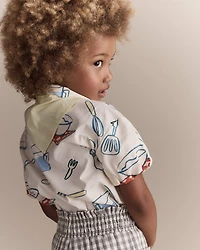 Toddler Girl Scalloped Collar Top Baking Print - Cream