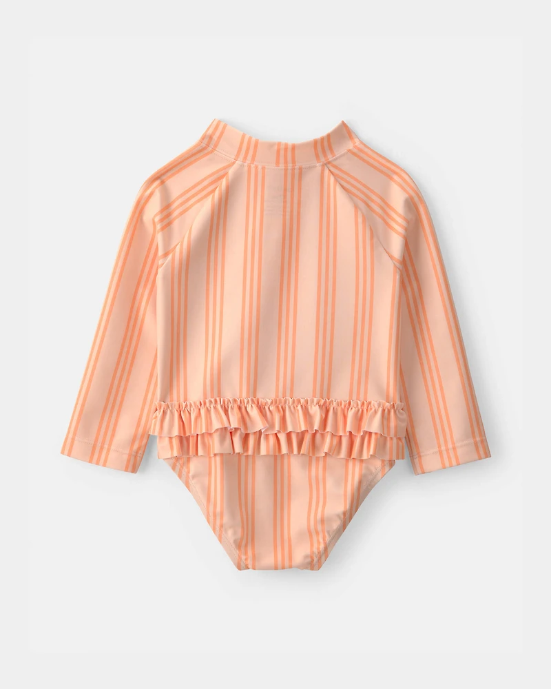 Baby Girl Striped Long-Sleeve 1-Piece Swimsuit - Orange