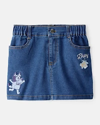 Toddler Girl Bluey Embroidered Denim Skirt - Blue