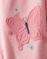 Baby Girl Butterfly & Floral Print Loose Fit Long-Sleeve 2-Way Zip 1-Piece Pyjamas - Pink