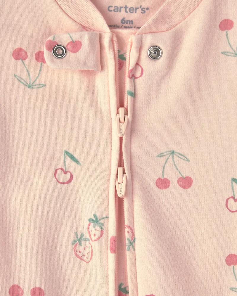 Baby Girl Strawberry 100% Cotton 2-Way Zip Sleeper - Pink
