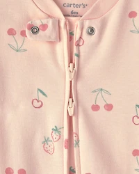 Baby Girl Strawberry 100% Cotton 2-Way Zip Sleeper - Pink