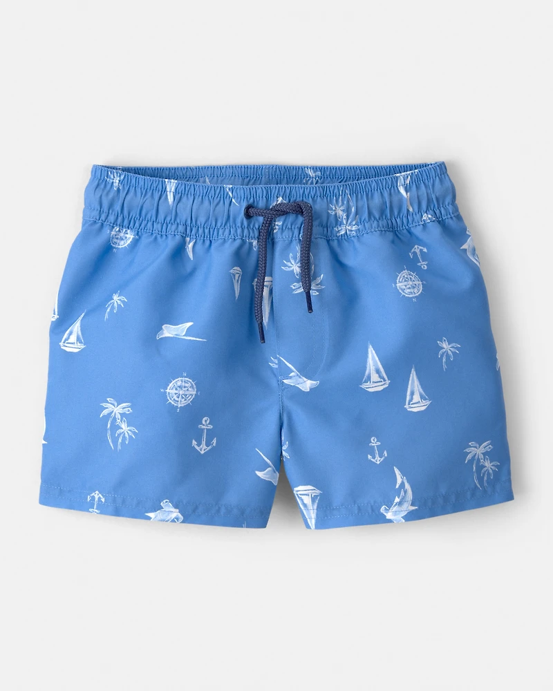 Toddler Boy Sailboat Swim Trunks - Blue