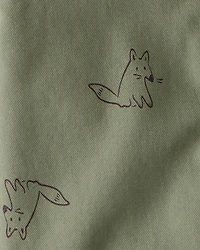 Toddler Boy Racoon Print Cotton Long-Sleeve Hooded Button-Down Shirt - Green