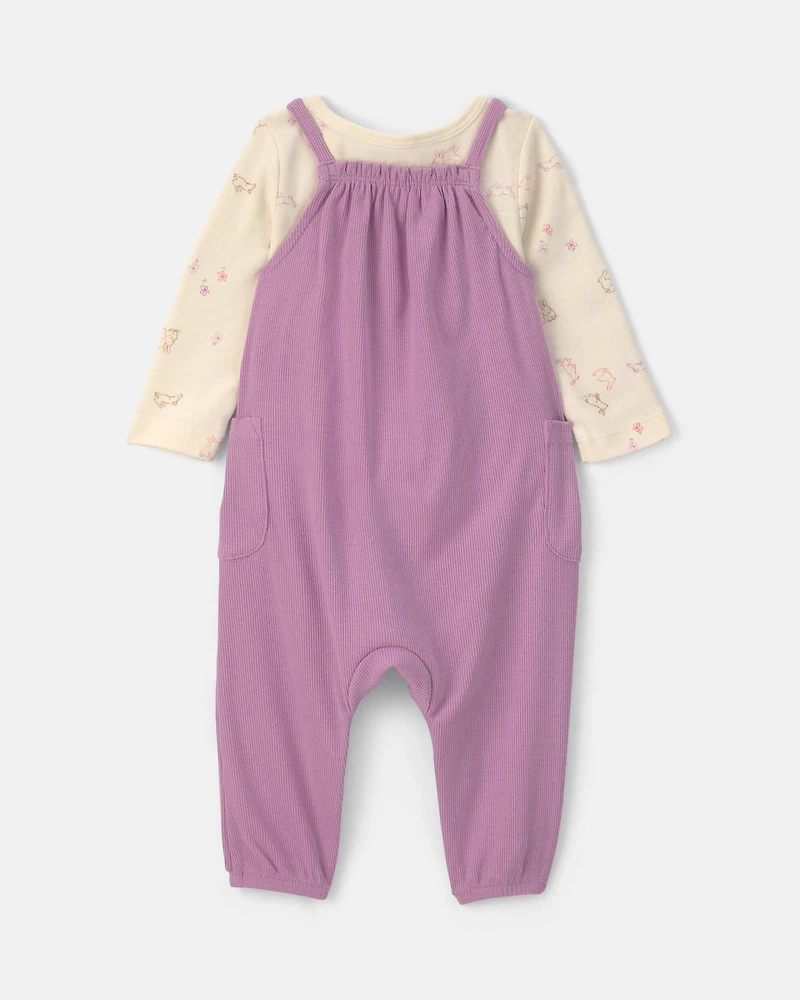 Baby Girl 2-Piece Long-Sleeve Overall Set - Purple