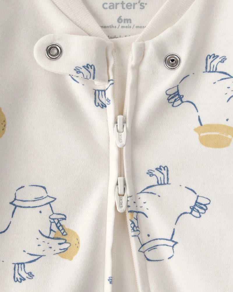 Baby Duck 2-Way Zip 100% Cotton Sleeper - Cream