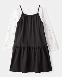 Kid 2-Piece Bow Print Tee & Tank Dress Set