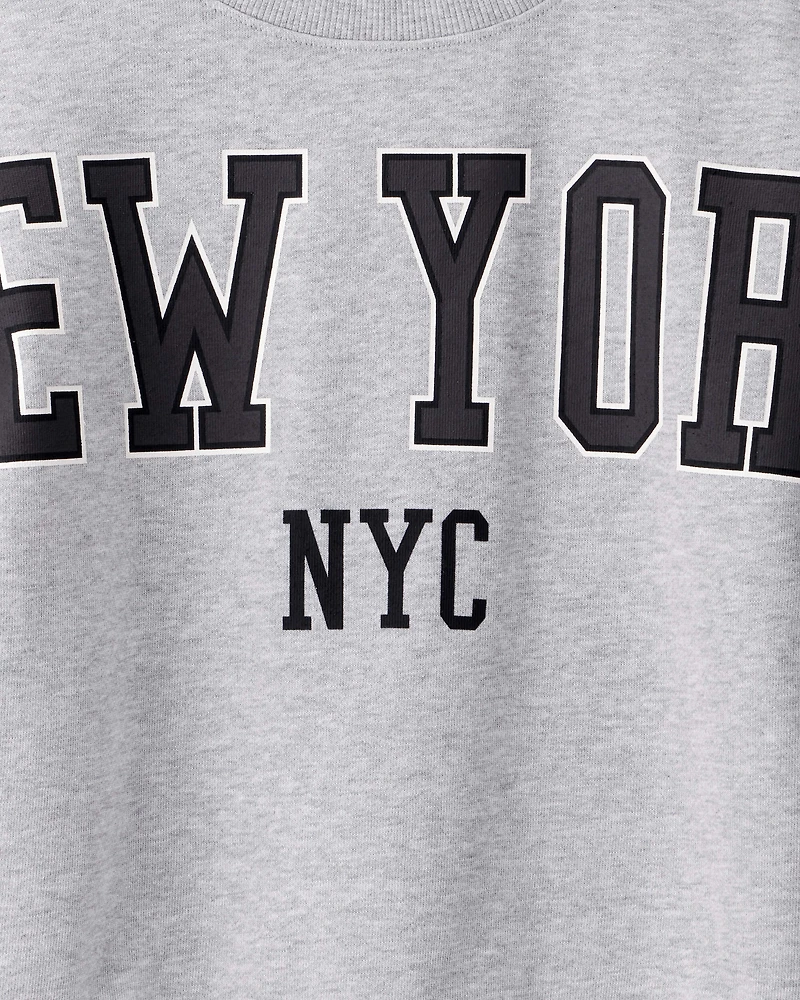 Boys NYC French Terry Pullover Sweatshirt - Grey