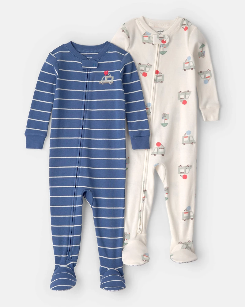 Toddler 2-Pack Ice Cream Truck 100% Cotton Snug Fit 1-Piece pyjama - Blue/Ivory