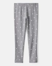 Girls Snowflake Print Cotton Pull-On Stretch Leggings - Grey