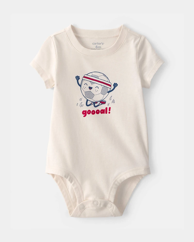 Baby Soccer Ball Graphic Bodysuit - Ivory