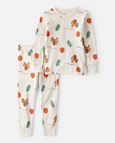 Baby Thanksgiving Print 100% Cotton Long-Sleeve 2-Piece Pyjamas - White