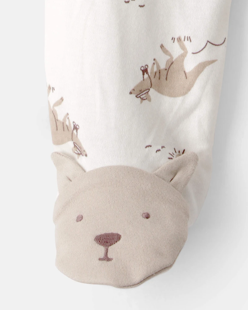Baby Kangaroo 2-Way Zip 100% Cotton Sleeper - Cream