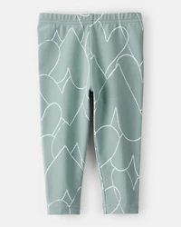 Baby Girl Cotton Heart Stretch Leggings - Green