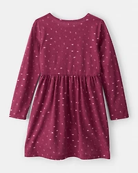 Girls Floral Long-Sleeve Dress - Maroon