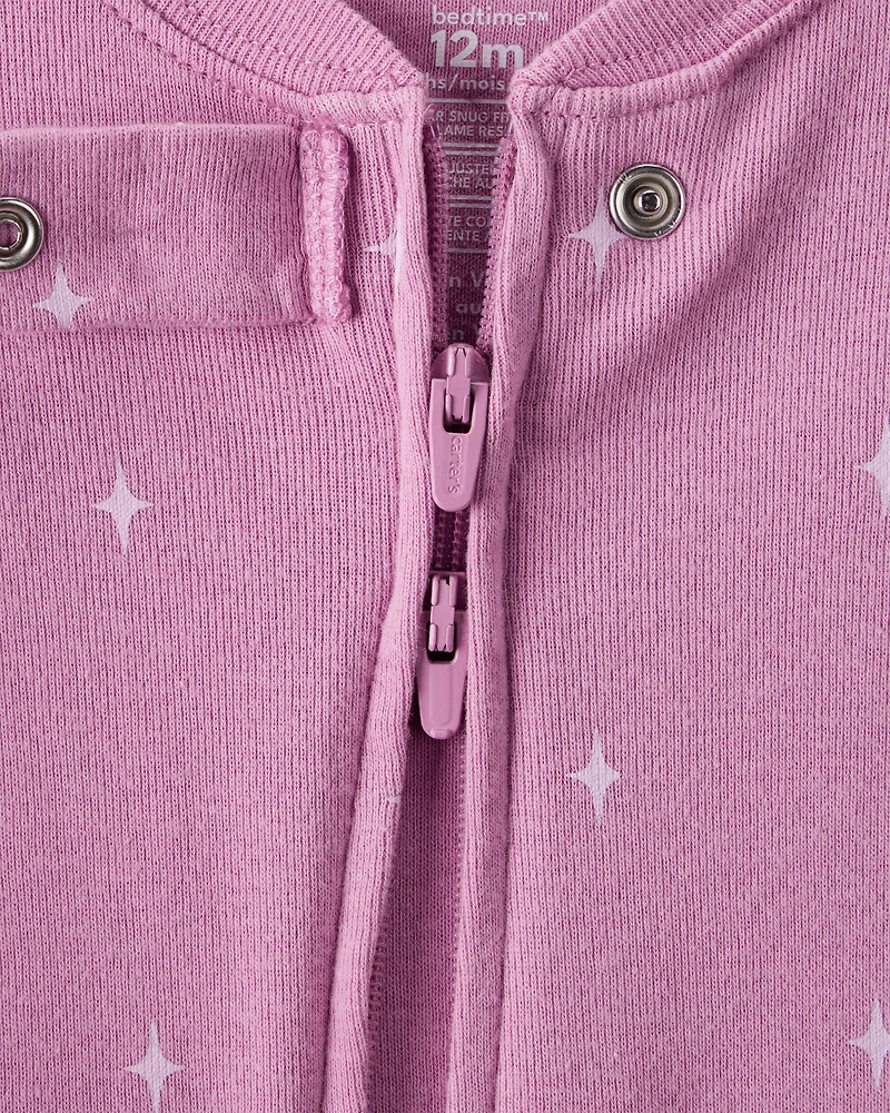 Baby Girl Cowgirl Print 100% Cotton Long-Sleeve 2-Way Zip 1-Piece Pyjamas - Pink