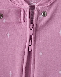 Baby Girl Cowgirl Print 100% Cotton Long-Sleeve 2-Way Zip 1-Piece Pyjamas - Pink