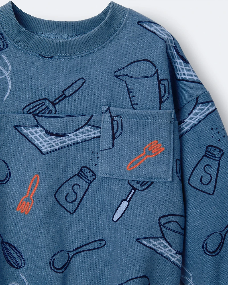 Toddler Baking Wide-Arm Pocket Sweatshirt - Teal