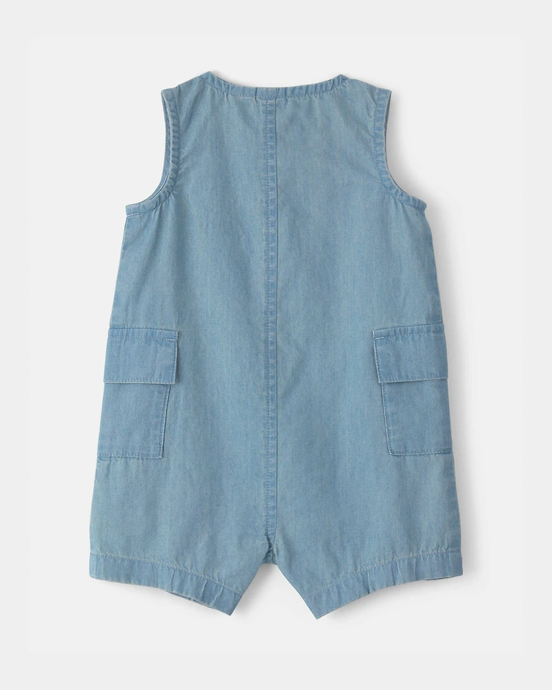 Baby Beach Cruiser Chambray Sleeveless Romper - Blue