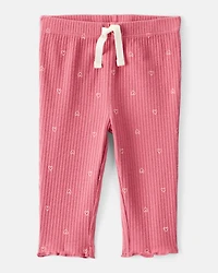 Baby Girl Heart Print Cotton Pull-On Pants - Pink