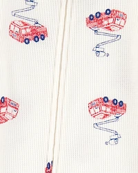 Toddler Boy Fire Truck Print Waffle Knit Footie 1-Piece Pyjamas