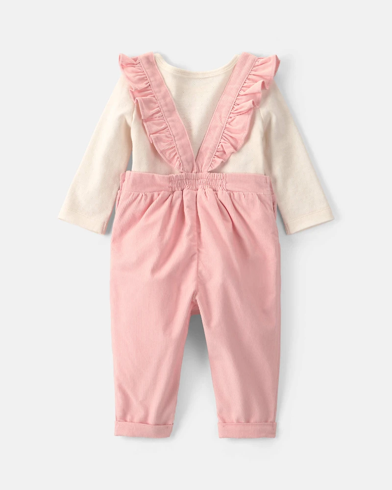 Baby Girl 2-Piece Heart Corduroy Overall Set - Pink