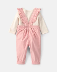Baby Girl 2-Piece Heart Corduroy Overall Set - Pink