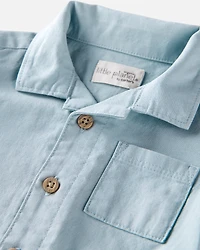 Baby Linen Romper Made with Organic Cotton-Blue