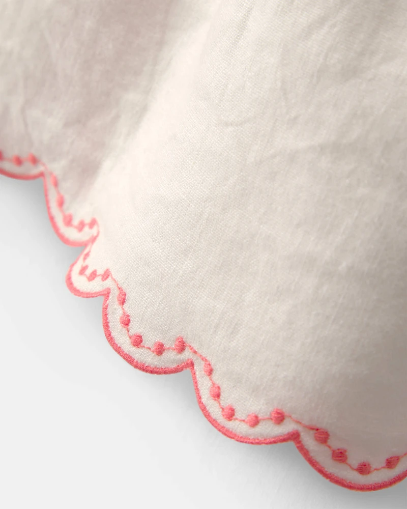 Baby Girl 2-Piece Solid Linen Short-Sleeve Overall Set - White