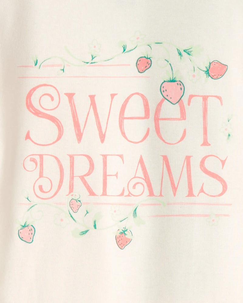 Girls Strawberry 100% Cotton Snug Fit 4-Piece Pyjama Set - Green/Pink