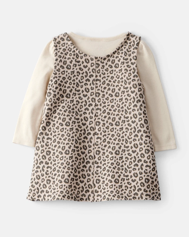Baby Girl 2-Piece Leopard Print Cotton Long-Sleeve Dress Set - Brown