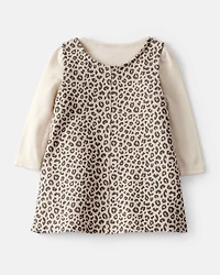 Baby Girl 2-Piece Leopard Print Cotton Long-Sleeve Dress Set - Brown