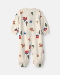 Baby Bear Cabin Fleece 2-Way Zip Sleeper - Cream