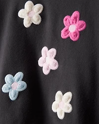 Baby Girl Floral French Terry Long-Sleeve Pullover Sweatshirt - Black