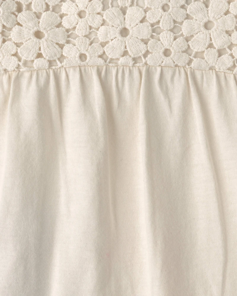 Baby Girl 2-Piece Eyelet Bodysuit & Pant Set - Cream/Blue