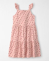 Girls Organic Cotton Tiered Dress Blush Floral Print
