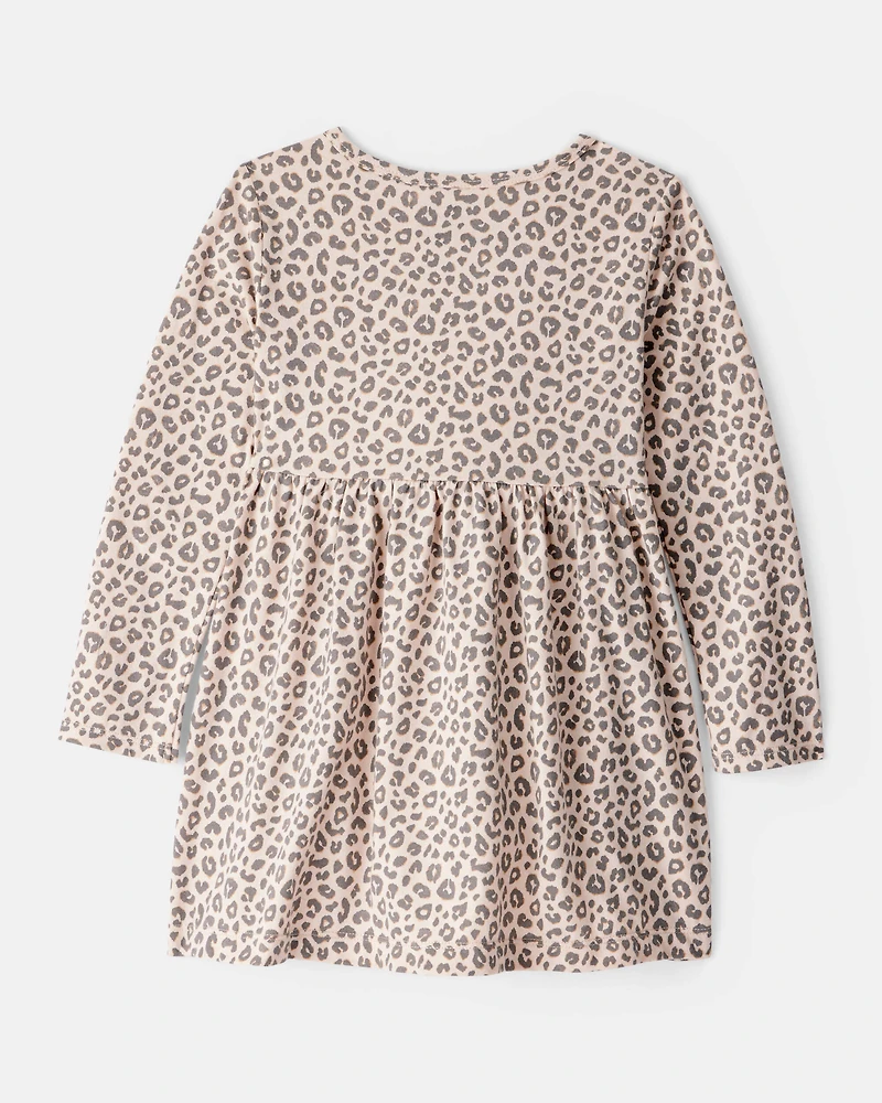 Toddler Girl Leopard Print Long-Sleeve Dress - Brown