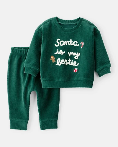 Baby 2-Piece Santa Is My Bestie Long-Sleeve Tee & Pant Set - Green