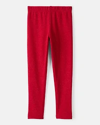 Girls Shimmer Cotton Pull-On Stretch Leggings - Red