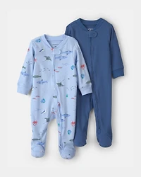 Baby Boy 2-Pack 2-Way Zip Sleepers Solid Sea Creature - Blue