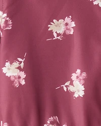 Girls Floral Print Anorak Jacket - Burgundy