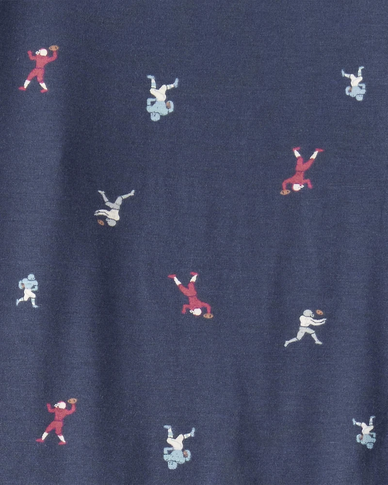 Boys Football Print PurelySoft Long-Sleeve 2-Piece Pyjamas - Navy Blue